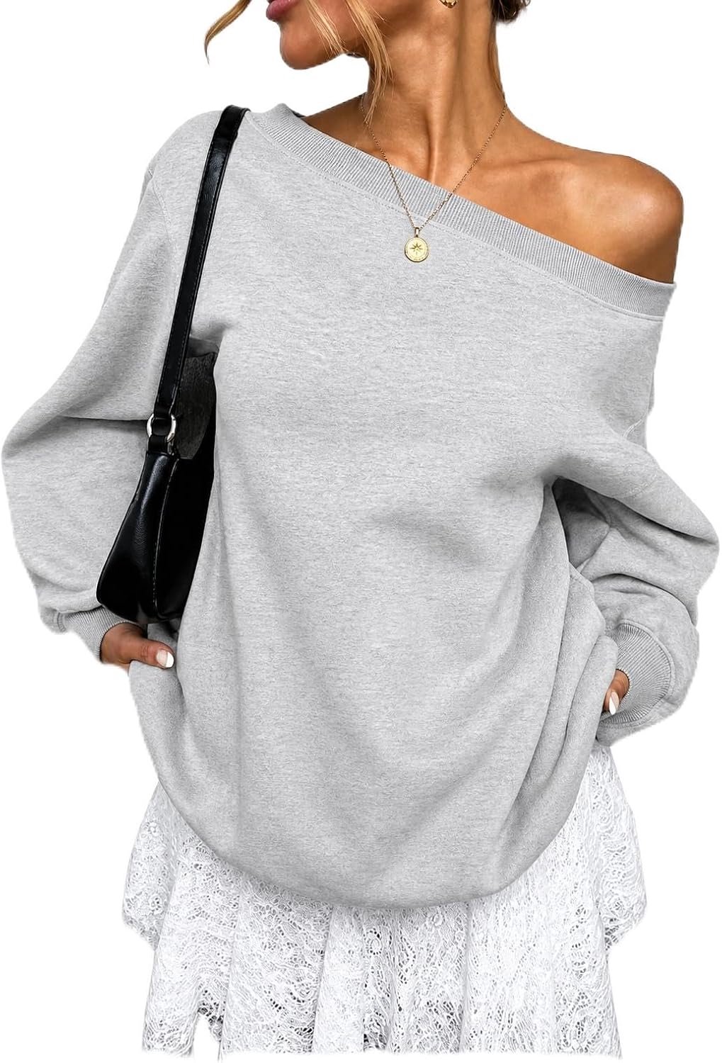 Sweatshirt voor dames, asymmetrische kraag, fleece, gevoerd
