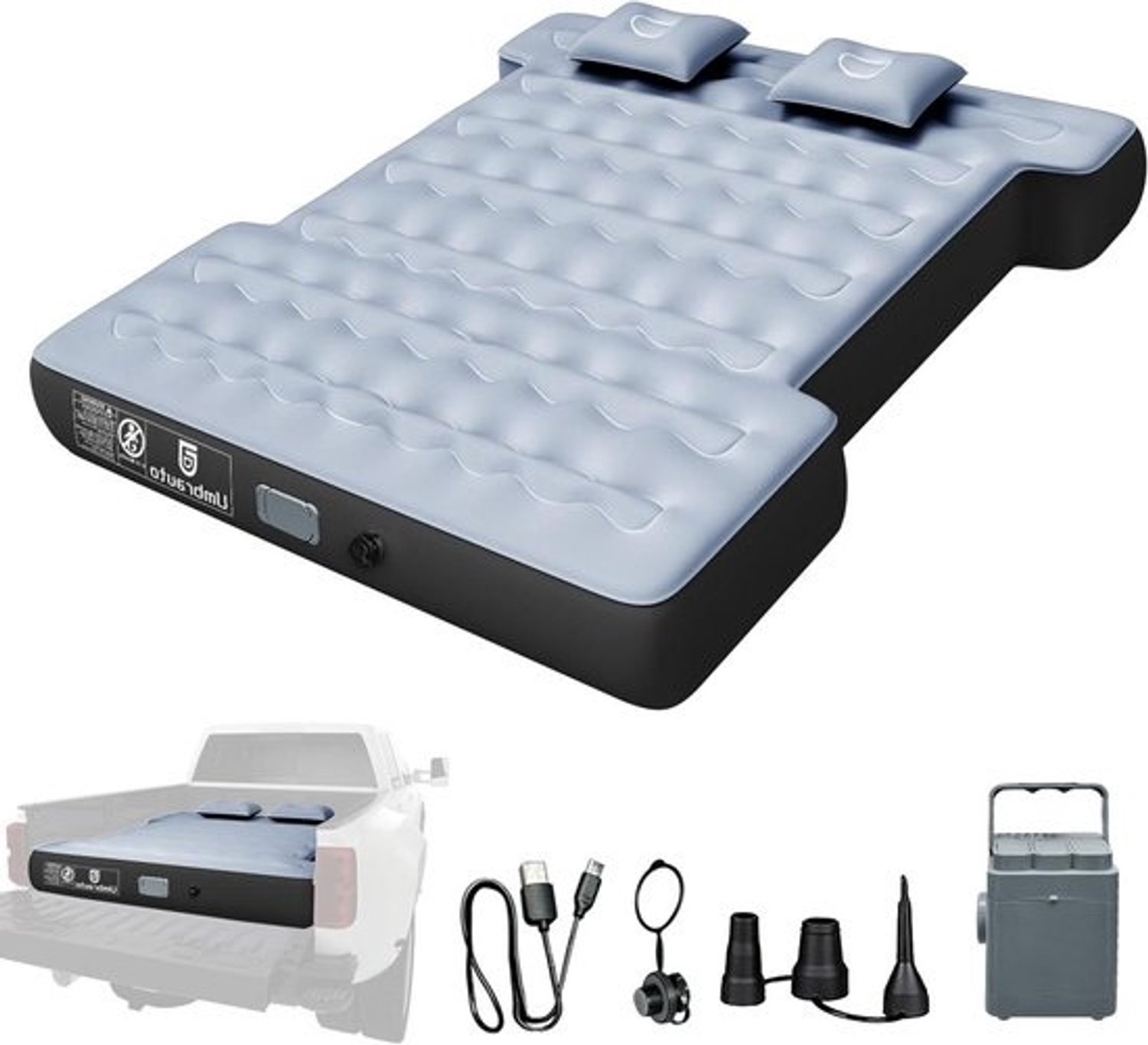 Campingluchtbed - Matras voor truckbed - Slapen in de buitenlucht - Ingebouwde oplaadbare pomp - 168 x 25 x 152 cm - Grijs