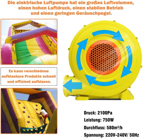 750W Elektrische Blower voor Opblaasbare Speeltoestellen — afbeelding 4