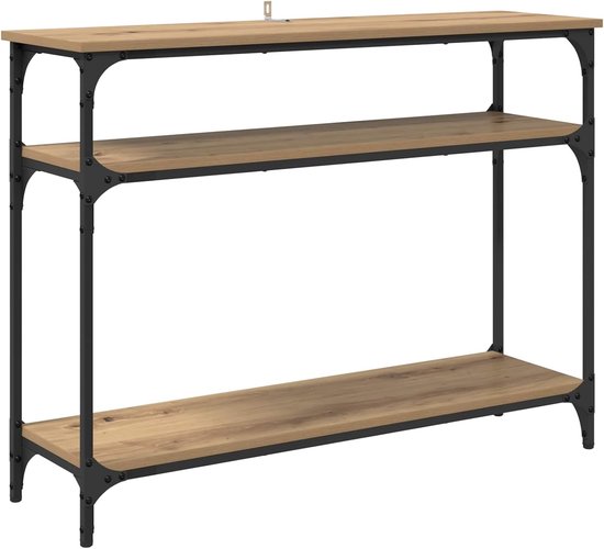 Consoletafel Artisan eiken 100 x 29 x 75 cm van hout met gepoedercoat metalen frame, slank design voor woonkamer, hal of entree — afbeelding 2
