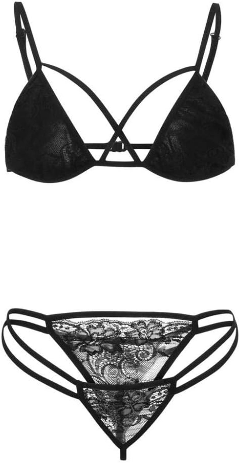 Kleding Vrouwen kanten beha G-string holle sexy lingerie 2 stuks