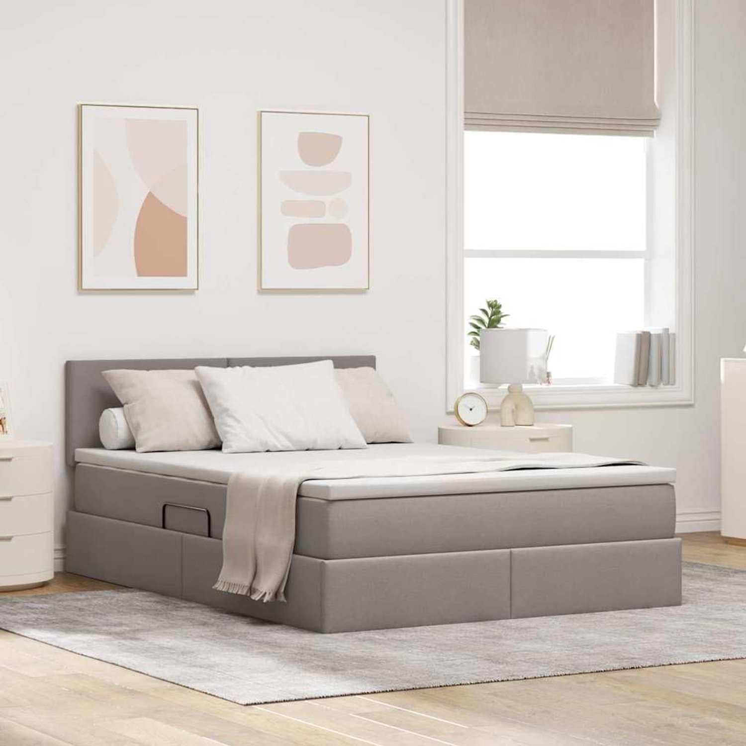 Opbergbed met matras hydraulisch liftsysteem Taupe 140x200 cm