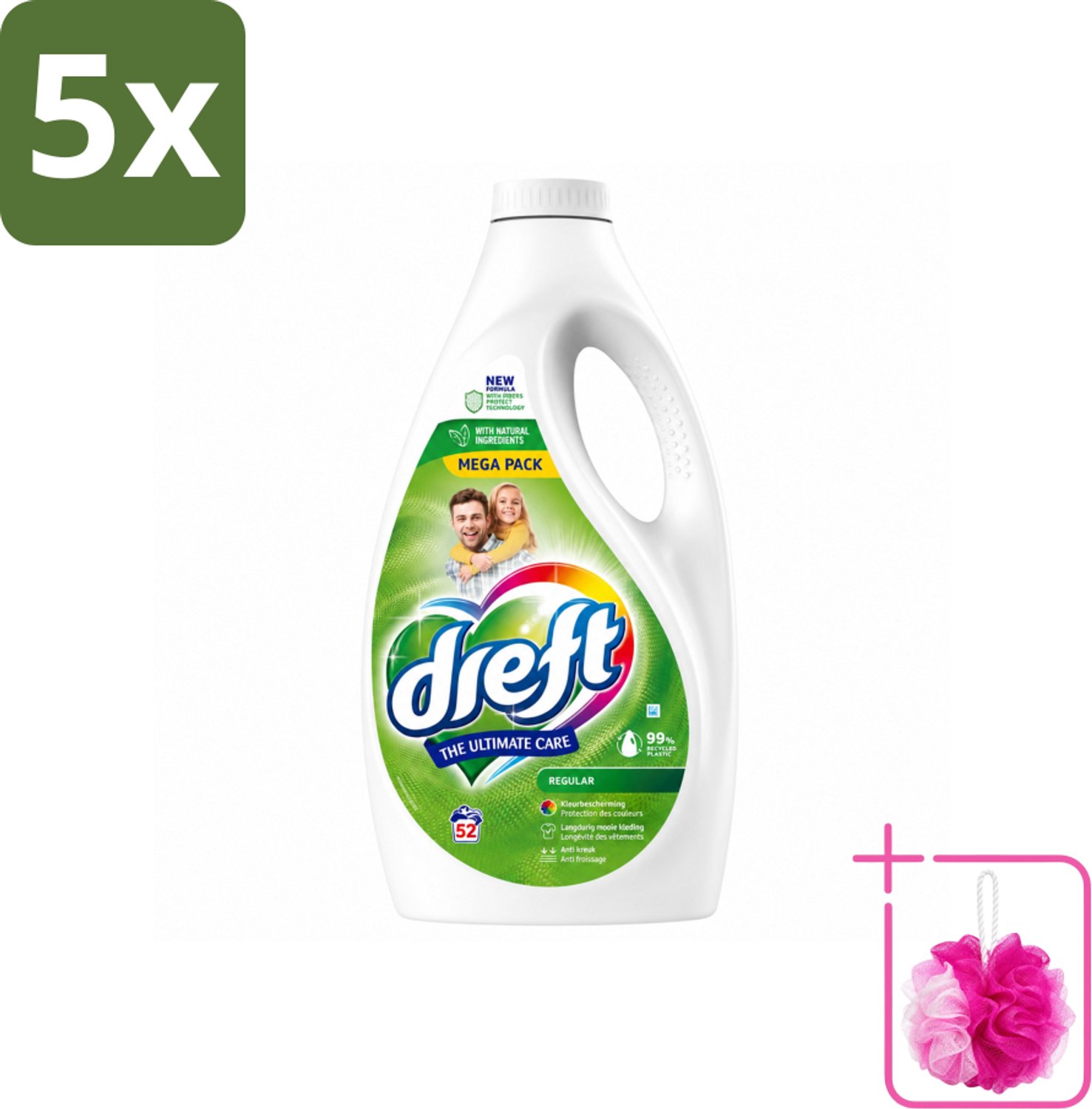 5 x Dreft – Regular – Vloeibaar Wasmiddel – 2,34 liter – 52 wasbeurten - Bulkverpakking - Wasmiddel - Douchemop - Geconcentreerd wasmiddel