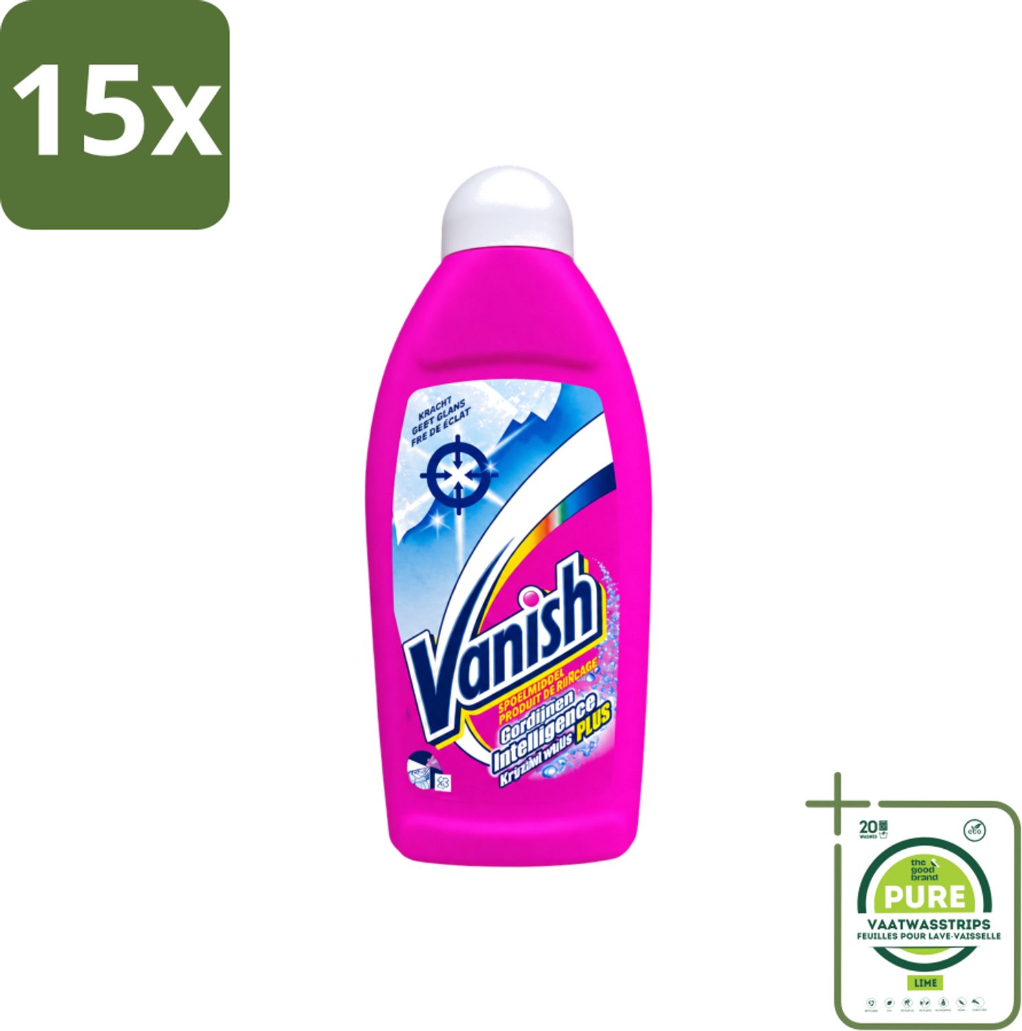 15 x Vanish Gordijnen - Kristalwit - Wasmiddel - Zonder Chloor - Witte Was - 500 ml - Grootverpakking - Vaatwasstrips - Gordijnen Reinigen - Witte Gordijnen - Wasmiddel Voor Gordijnen - Chloorloos Wasmiddel - Gordijnen Wasmiddel