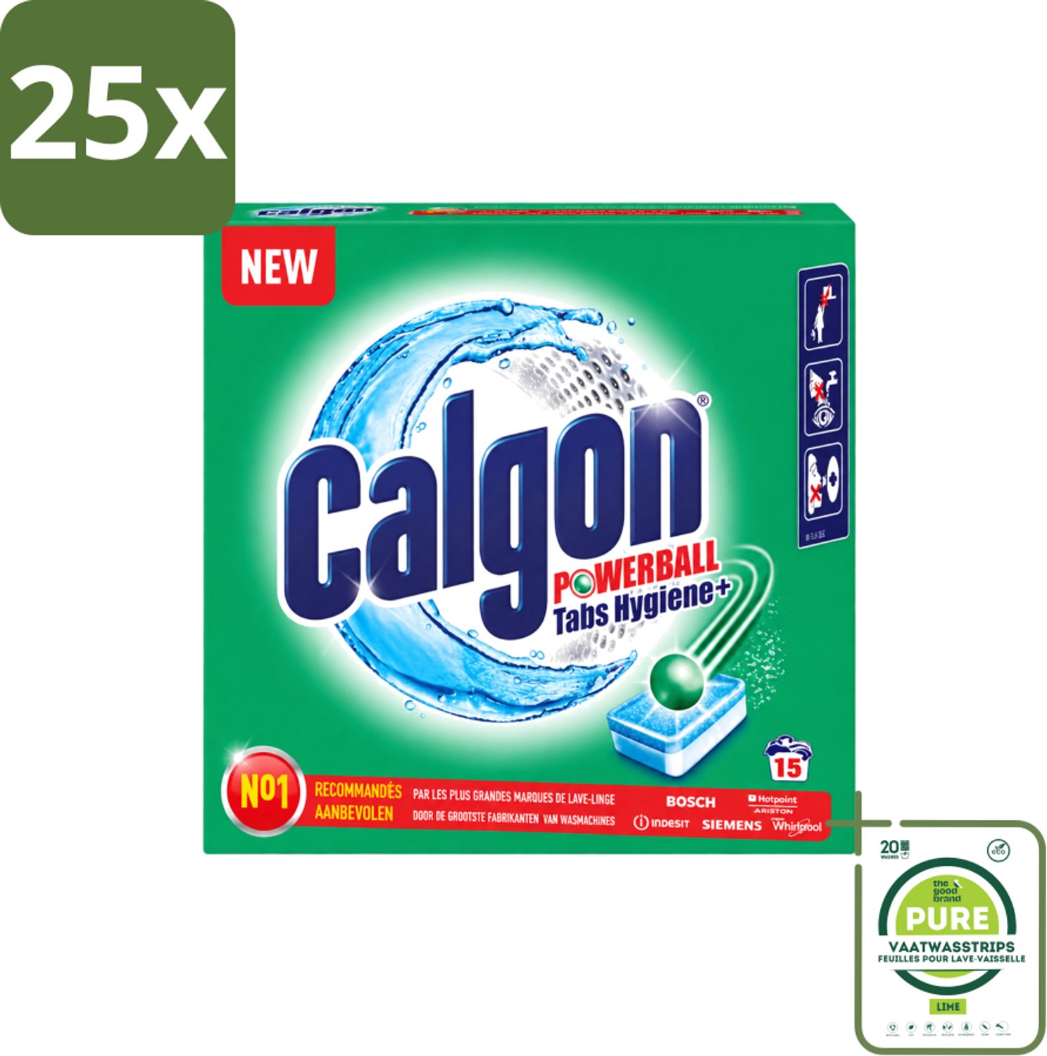 25 x Calgon - Wasmachinereiniger - Tegen Kalk - 15 Tabletten - Grootverpakking - Vaatwasstrips - Wasmachine Reinigen - Kalkvoorkomen - Wasmachine Beschermen - Wasmachine Onderhouden - Wasmachine Tabletten