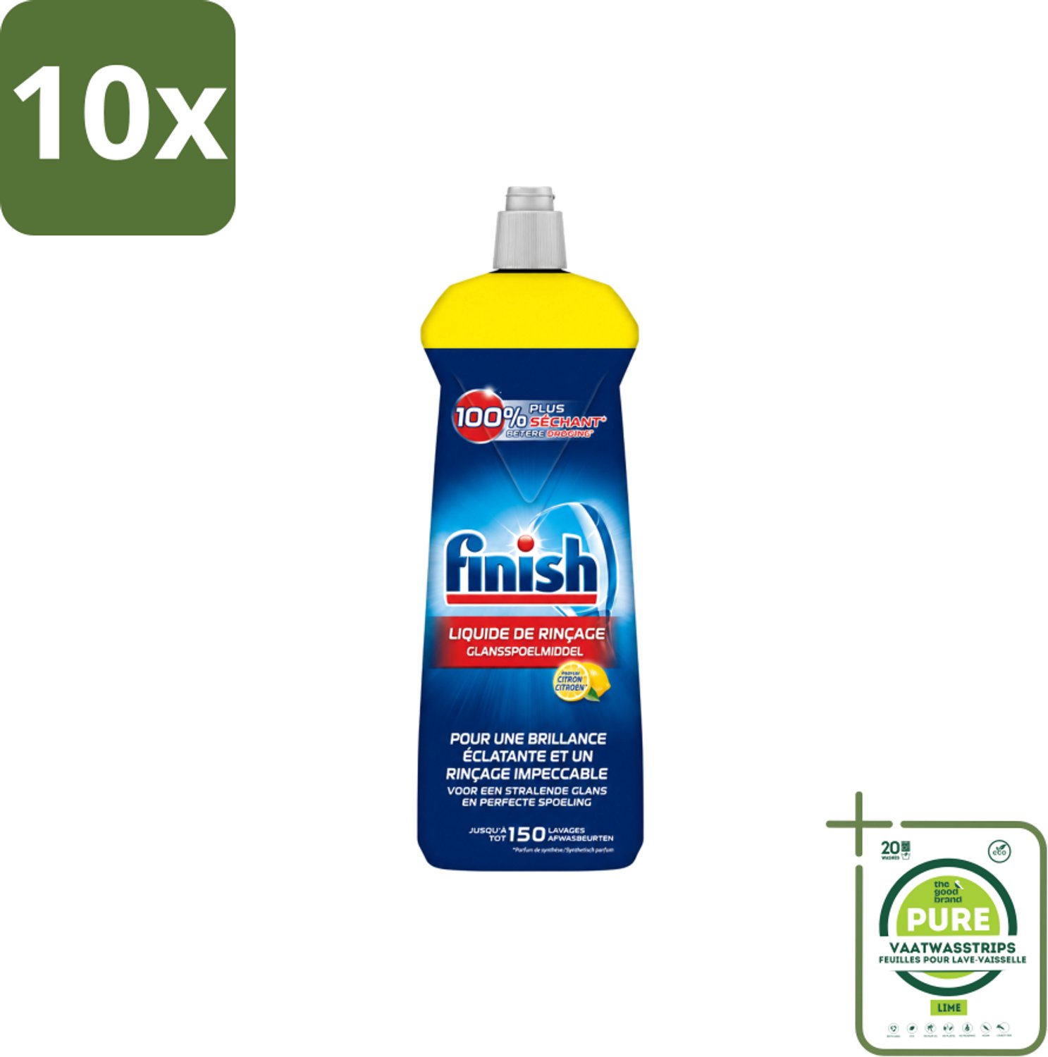10 x Finish – Glansspoelmiddel – Citroen – 800 ml - Grootverpakking - Vaatwasstrips - Glansspoelmiddel Citroen - Glansspoelmiddel - Vaatwasser - Glans - Droogresultaat
