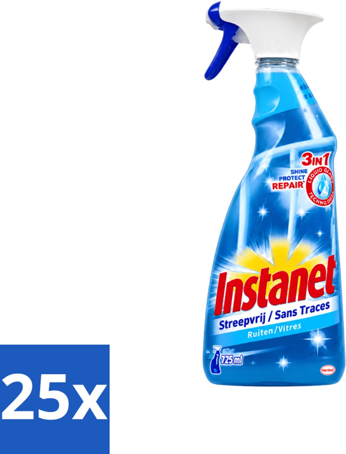 25 x Instanet - Ruitenreiniger - Streepvrij - 3in1 Spray - 725 ml - Voordeelverpakking - 25 stuks