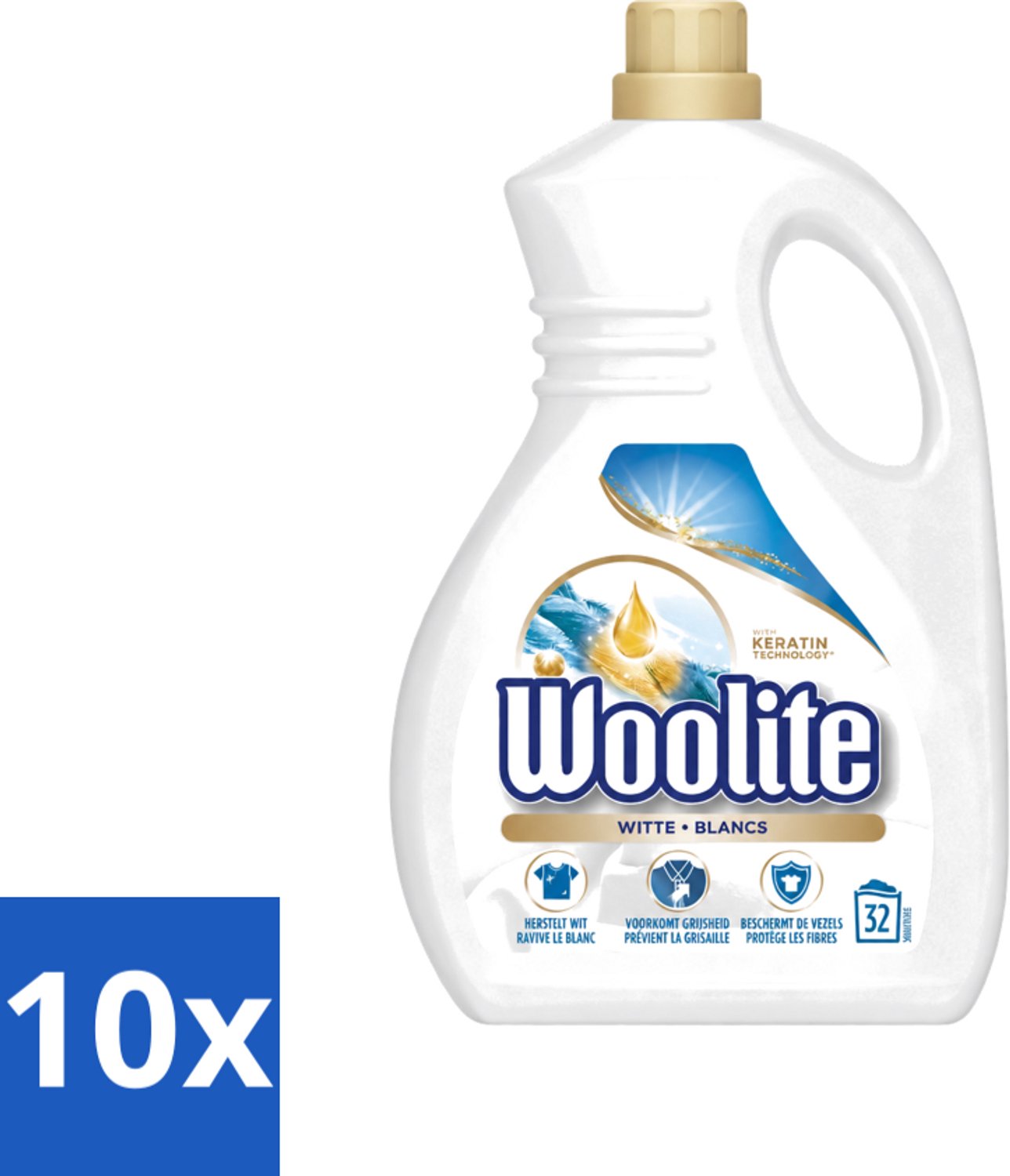 10 x Woolite White - Vloeibaar Wasmiddel - Met Keratine - Witte Was - 32 Wasbeurten - 1,9L - Voordeelverpakking - 10 stuks