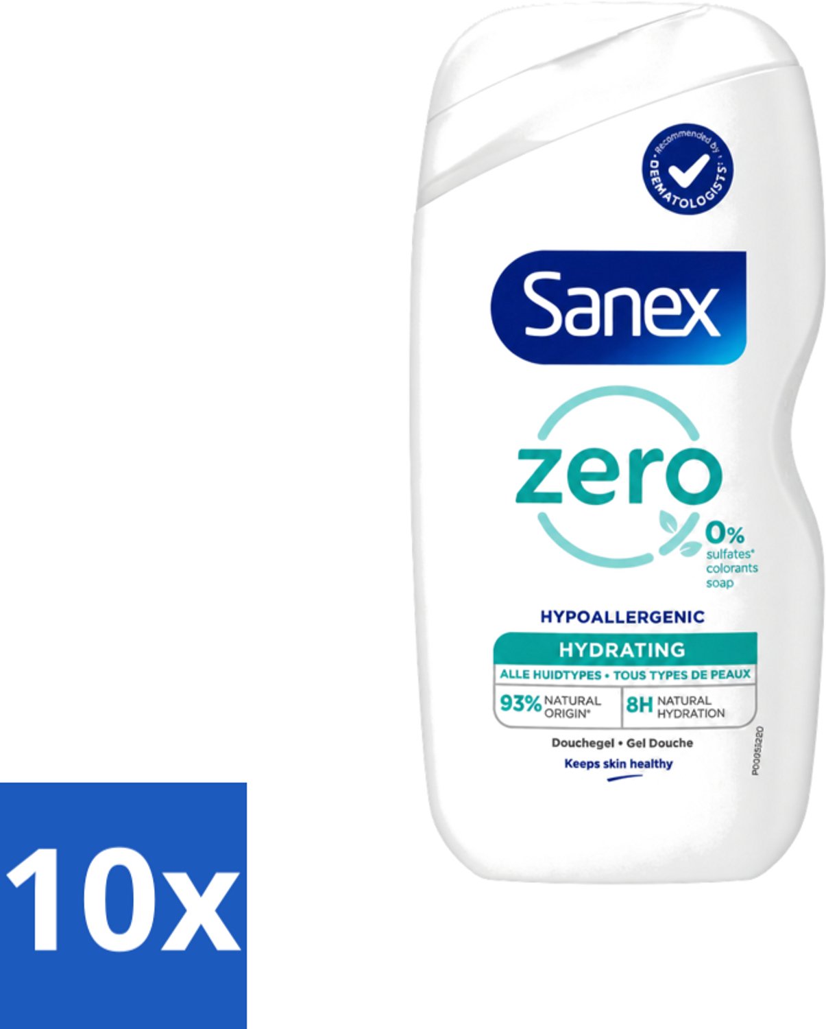 10 x Sanex Zero % - Douchegel - Hydrateert - Alle Huidtypes - 400 ml - Voordeelverpakking - 10 stuks