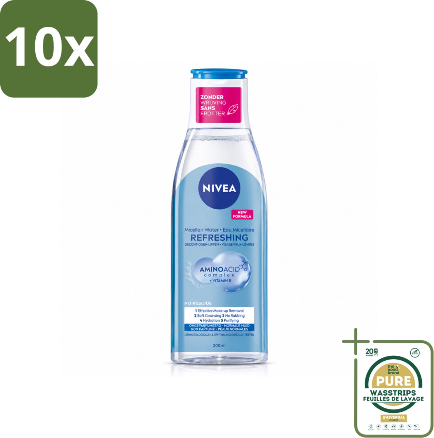 10 x NIVEA – Micellair Reinigingswater – Refreshing – 200 ml - Wasstrips - Gezichtsreiniger - Micellair Water - Huid Reinigen - Make-up Verwijderen - Fris Resultaat