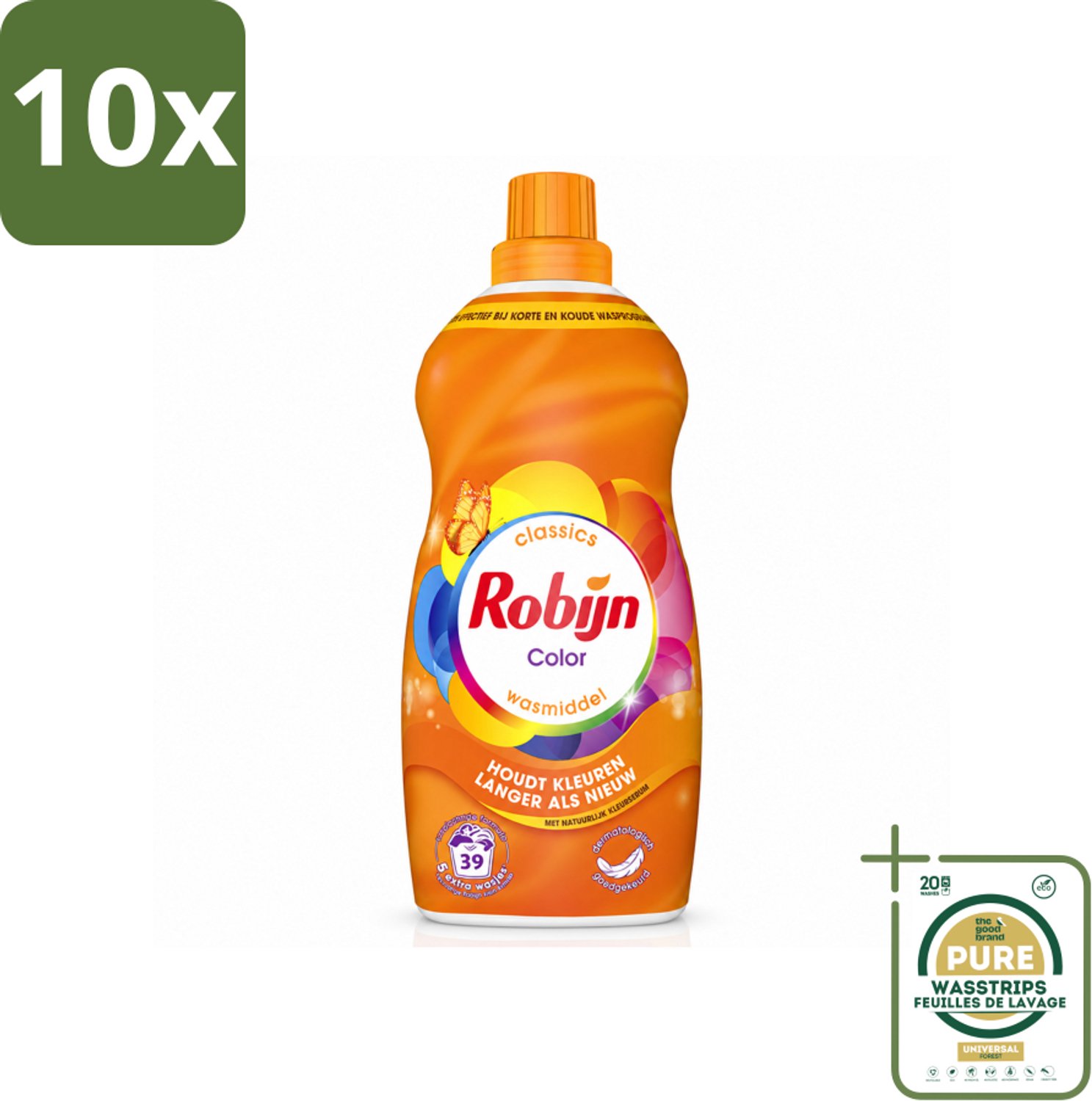 10 x Robijn – Vloeibaar Wasmiddel – Klein & Krachtig Color – 1,19 L - Wasstrips - Kleurbehoud - Kleurherstel - Vloeibaar Wasmiddel - Kleurserum - Koud Was