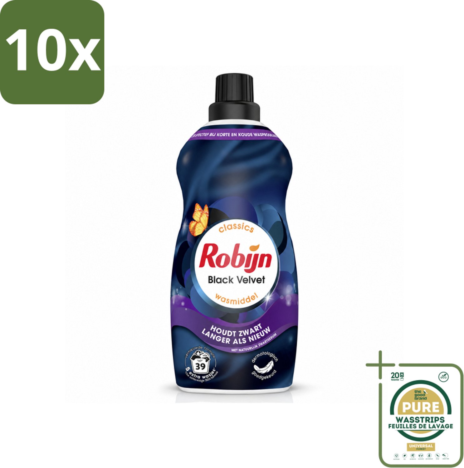 10 x Robijn – Vloeibaar Wasmiddel – Klein & Krachtig Black Velvet – 1,19 L - Wasstrips - Zwarte Was - Donkere Was - Wasmiddel Zwart - Wasmiddel Donker - Kleurbehoud