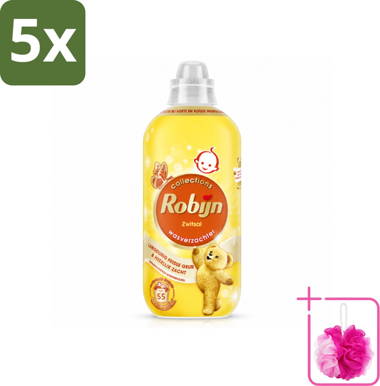 5 x Robijn – Wasverzachter – Zwitsal – 1,1 L - Bulkverpakking - Wasverzachter - Douchemop - Wasgeur