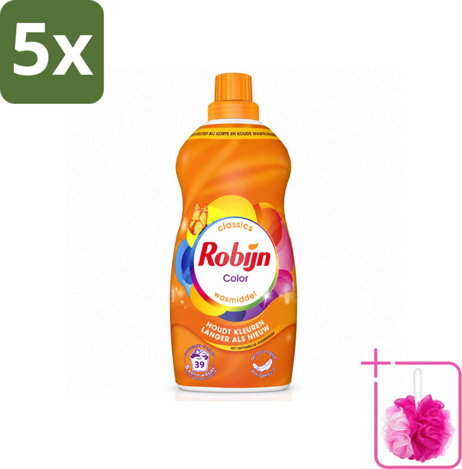 5 x Robijn – Vloeibaar Wasmiddel – Klein & Krachtig Color – 1,19 L - Bulkverpakking - Kleurbehoud - Douchemop - Kleurherstel