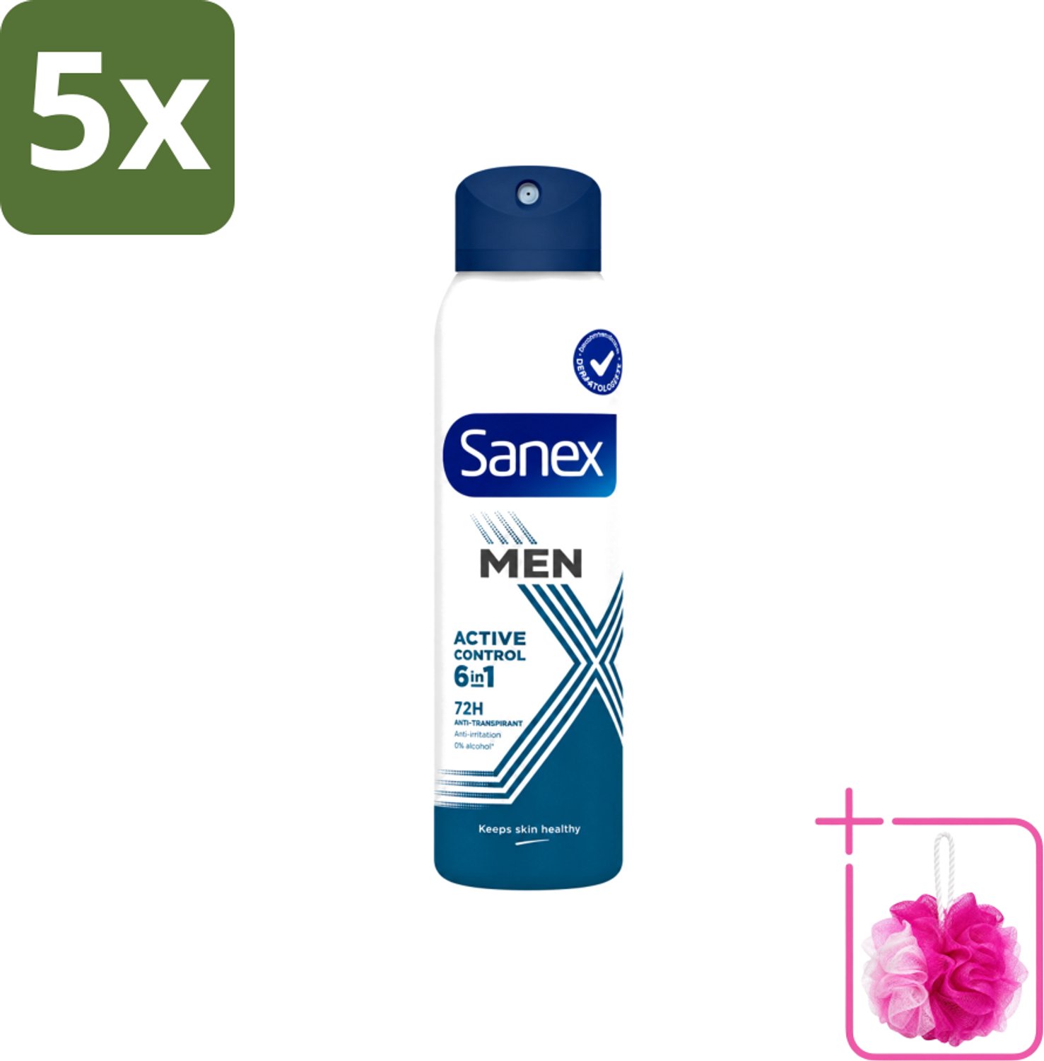 5 x Sanex – Deodorant Spray – Men 72H Active Control – 200 ml - Bulkverpakking - Deodorant spray - Douchemop - Mannelijke frisheid