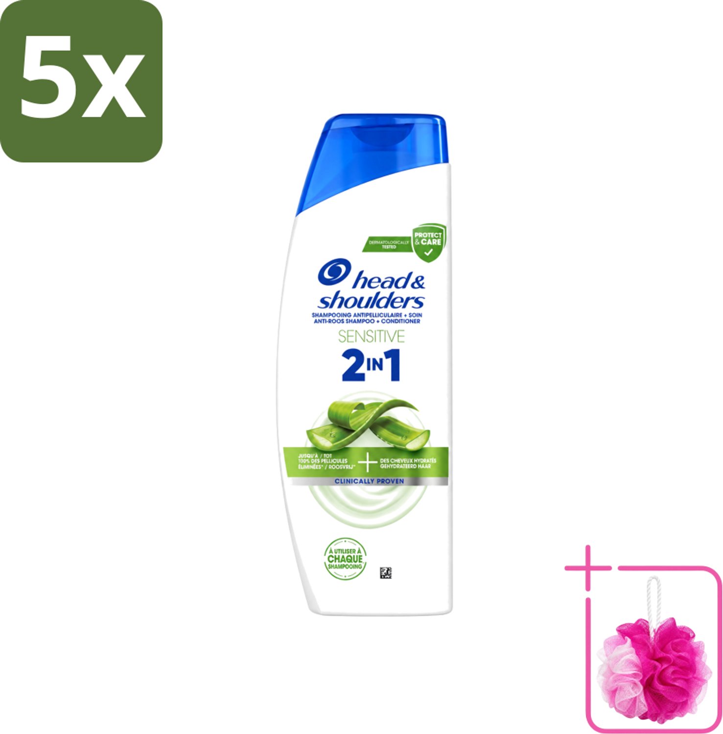 5 x Head & Shoulders – 2-in-1 – Sensitive – 300 ml - Bulkverpakking - Anti-roos shampoo - Douchemop - 2-in-1 shampoo