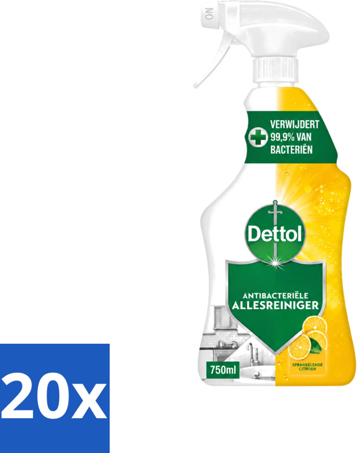 20 x Dettol - Allesreiniger - Spray - Sprankelende Citroen - Perfecte Hygiëne - 750ml - Voordeelverpakking - 20 stuks