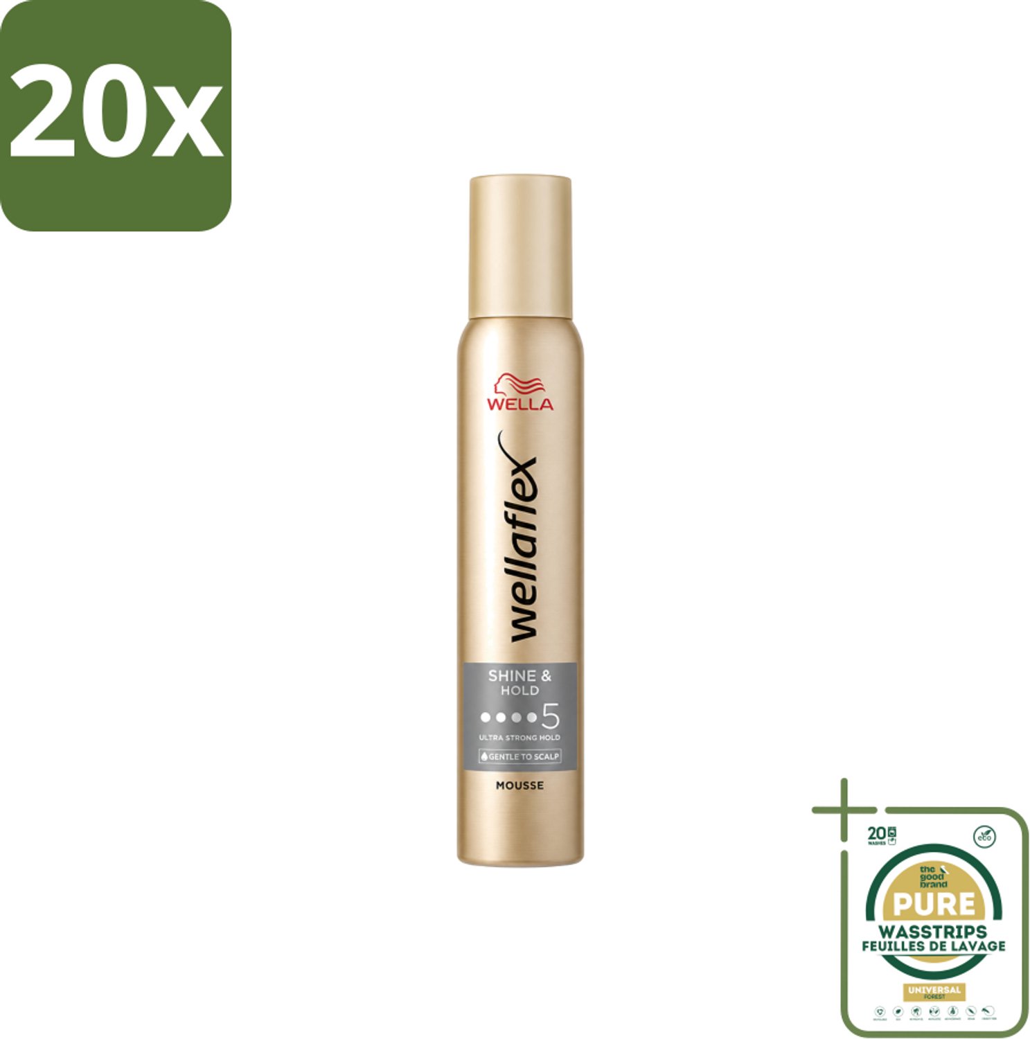 20 x Wella – Flex Shine & Hold – Haarmousse – 200 ml - Wasstrips - Haarmousse - Glans - Haarversteviging - UV Bescherming - Vegan Haarproduct