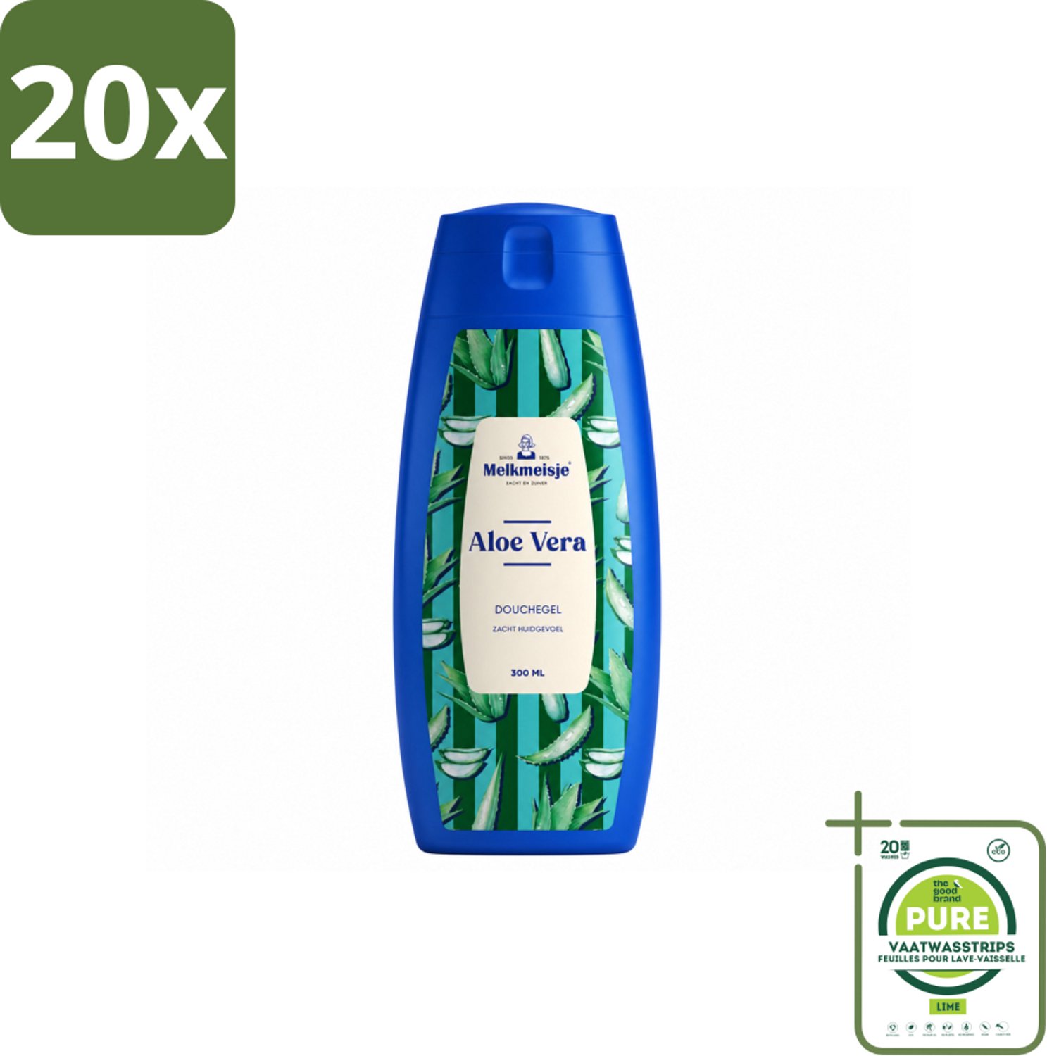 20 x Melkmeisje – Douchegel – Aloe Vera – Zacht Huidgevoel – 300 ml - Grootverpakking - Vaatwasstrips - Bad En Douche Crème - Melkproteïnen - Huid Verzorging - Zachte Huid - Vochtigheid
