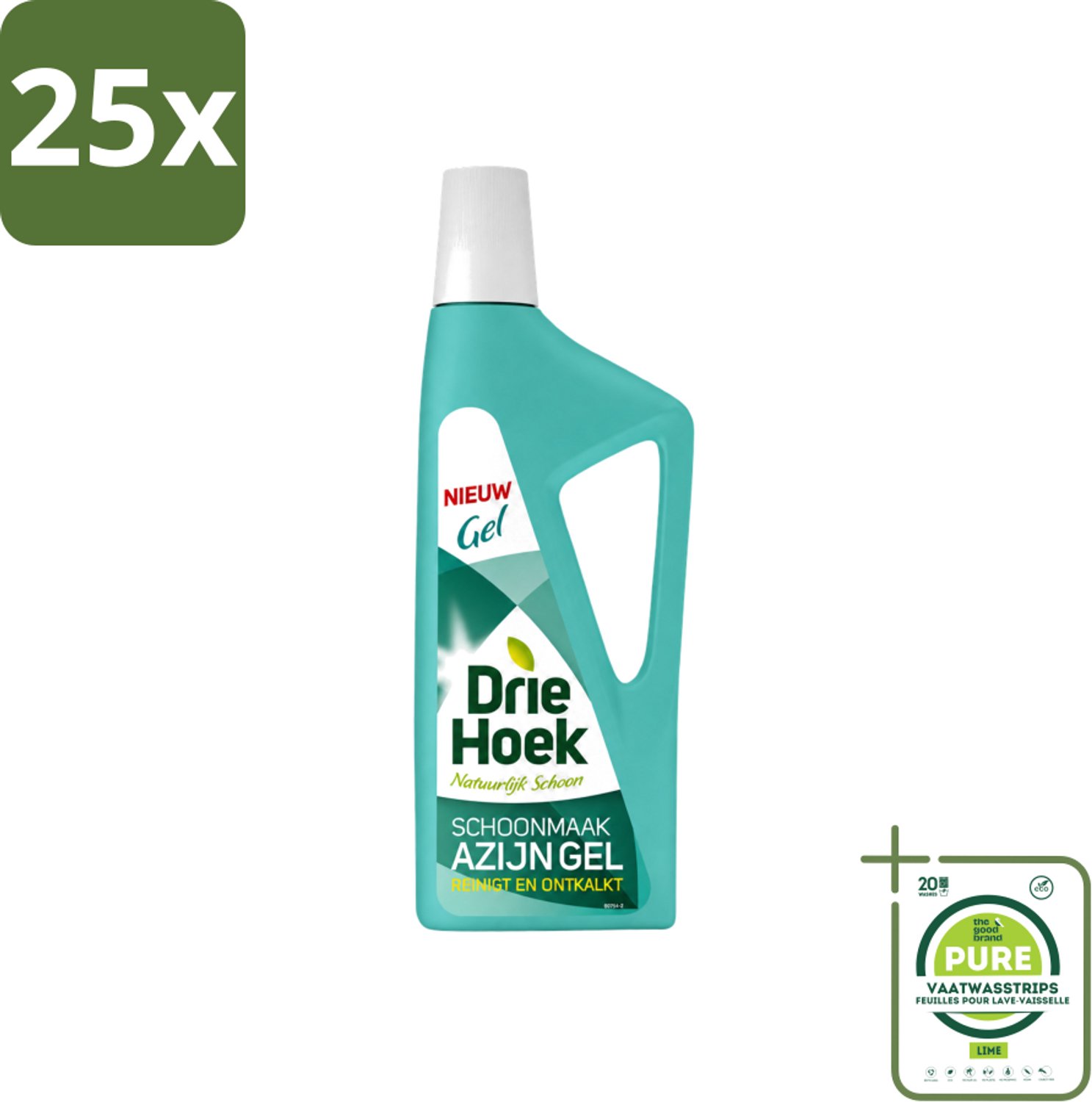 25 x Driehoek – Azijngel – 725 ml - Grootverpakking - Vaatwasstrips - Ontkalken - Kalkaanslag - Sanitair Reinigen - Badkamer Reinigen - Keuken Reinigen