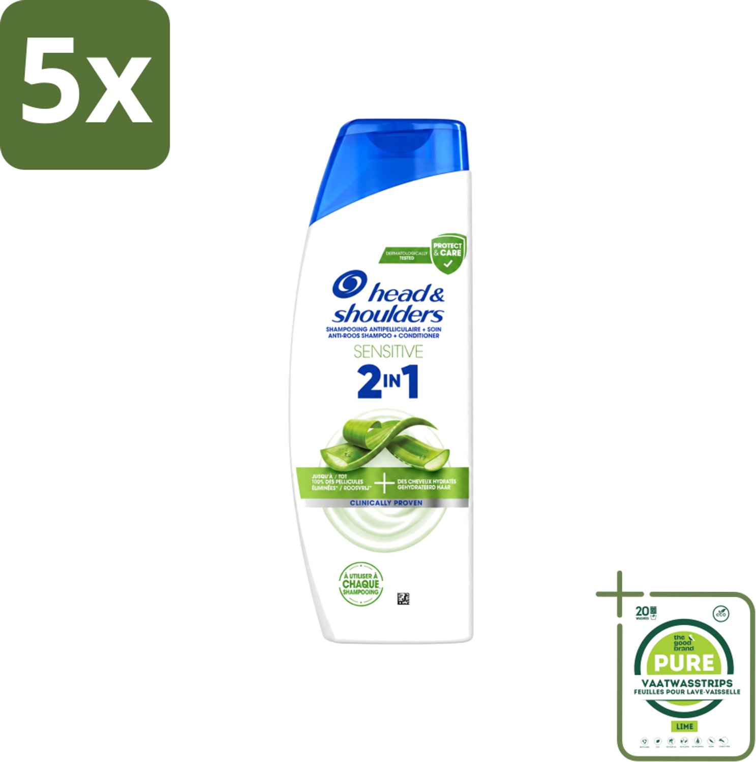 5 x Head & Shoulders – 2-in-1 – Sensitive – 300 ml - Grootverpakking - Vaatwasstrips - Anti-roos Shampoo - 2-in-1 Shampoo - Shampoo Tegen Roos - Hydraterende Shampoo - Dagelijkse Shampoo