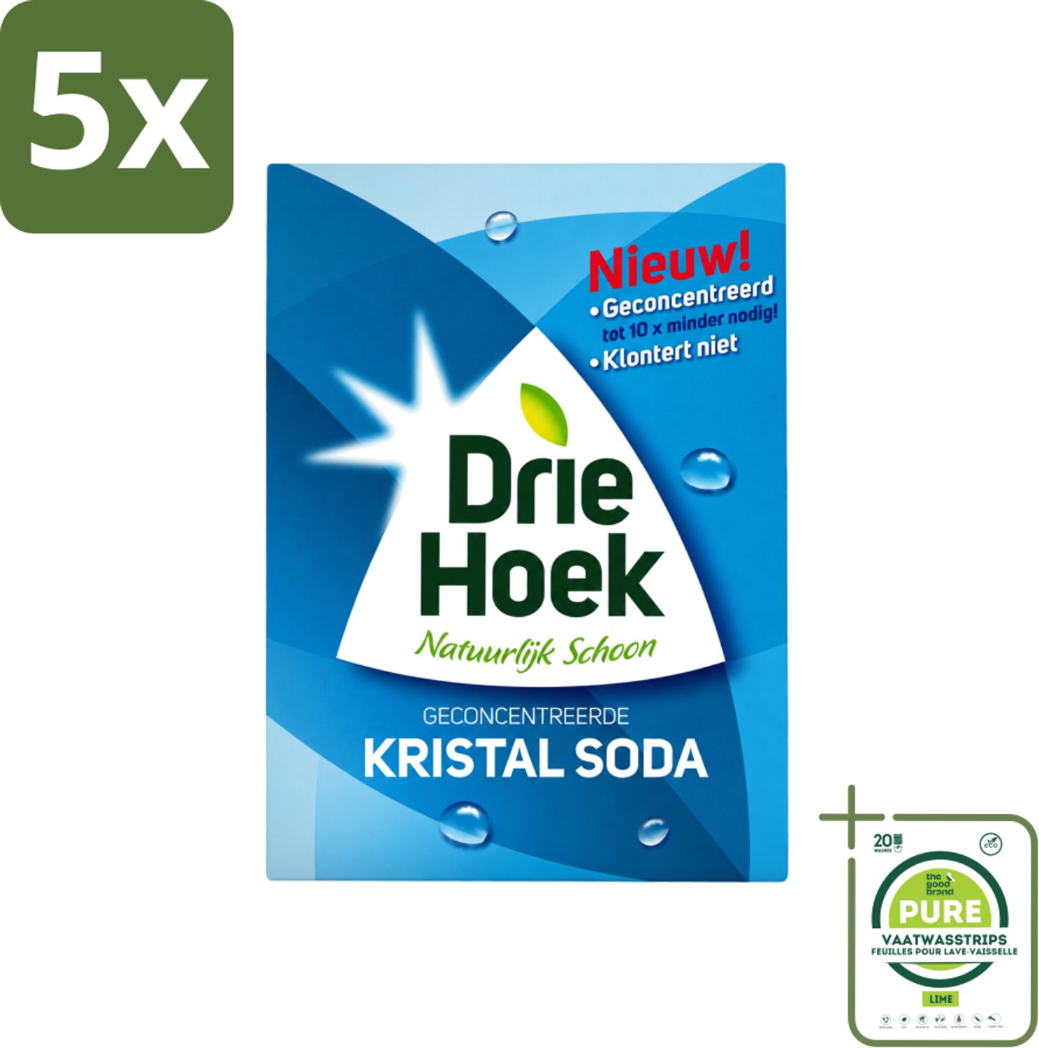 5 x Driehoek – Kristal Soda – 600 gr - Grootverpakking - Vaatwasstrips - Schoonmaakmiddel - Kristal Soda - Vuil Verwijderen - Geuren Verwijderen - Afvoer Reinigen