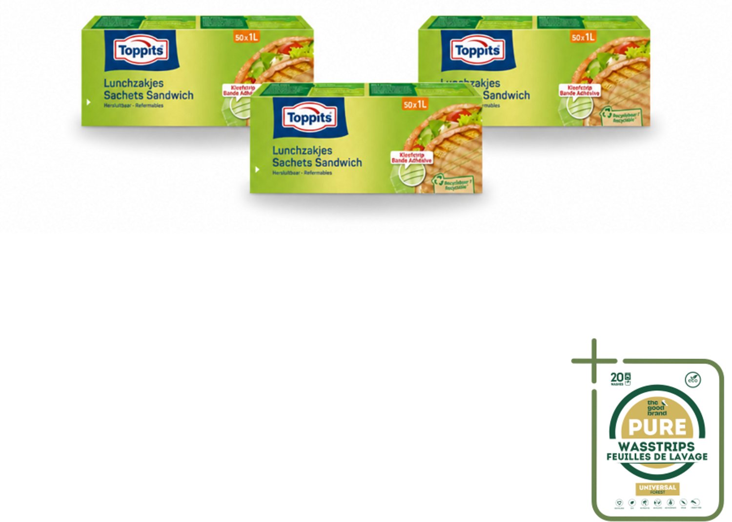 3 x Toppits – Lunchzakjes – Hersluitbaar – 1 Liter – 50 Zakjes - Wasstrips - Sandwichzakjes - Lunchzakjes - Versheid - Lekvrij - Hygiëne