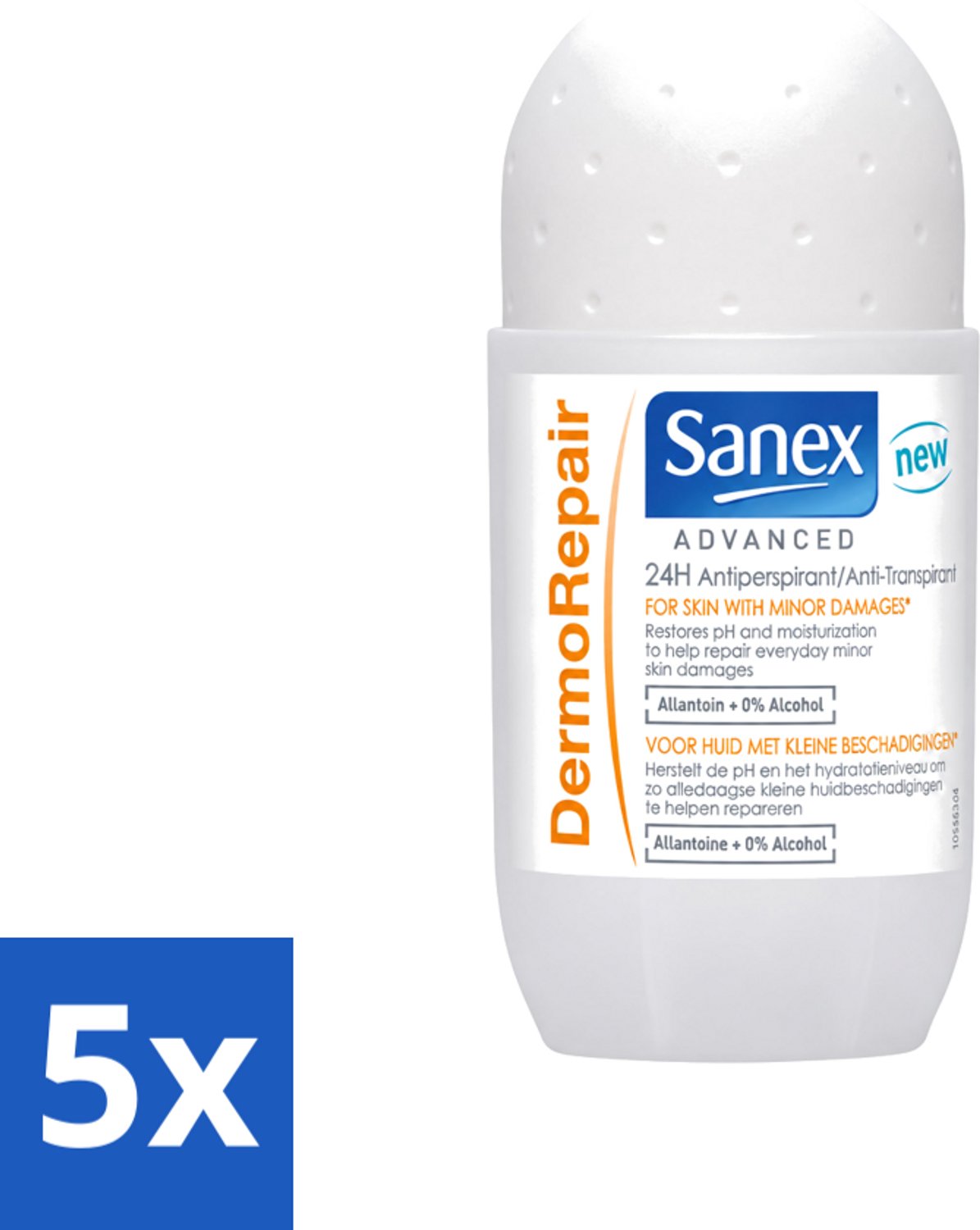 5 x Sanex Advanced - Dermo Repair - Deodorant Roller - 24h Anti-Transpirant - 0% Alcohol - 50 ml - Voordeelverpakking - 5 stuks