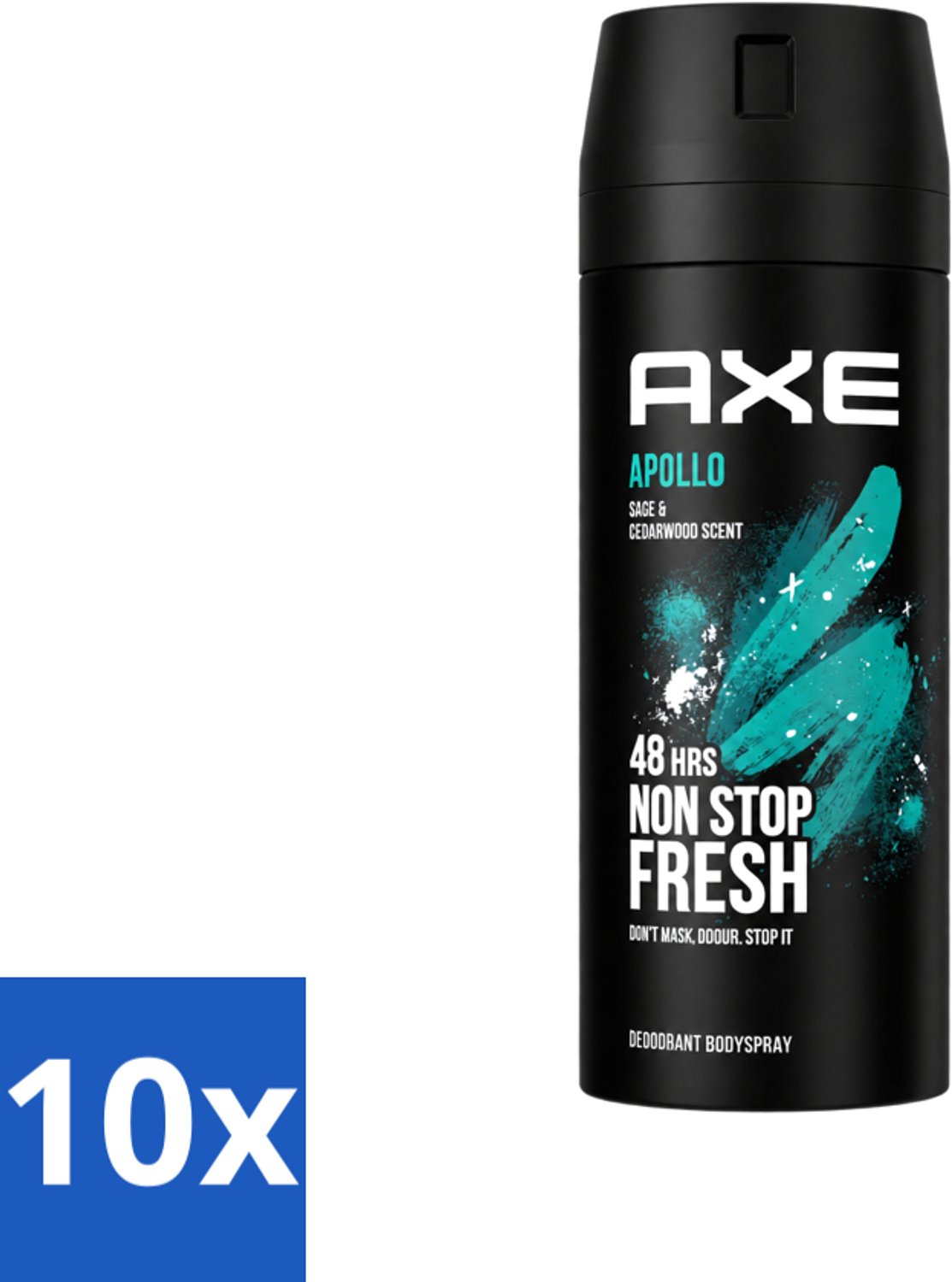 10 x Axe - Deodorant Bodyspray - 48hrs Fresh - Apollo - Sage & Cedarwoord - 150 ml - Voordeelverpakking - 10 stuks