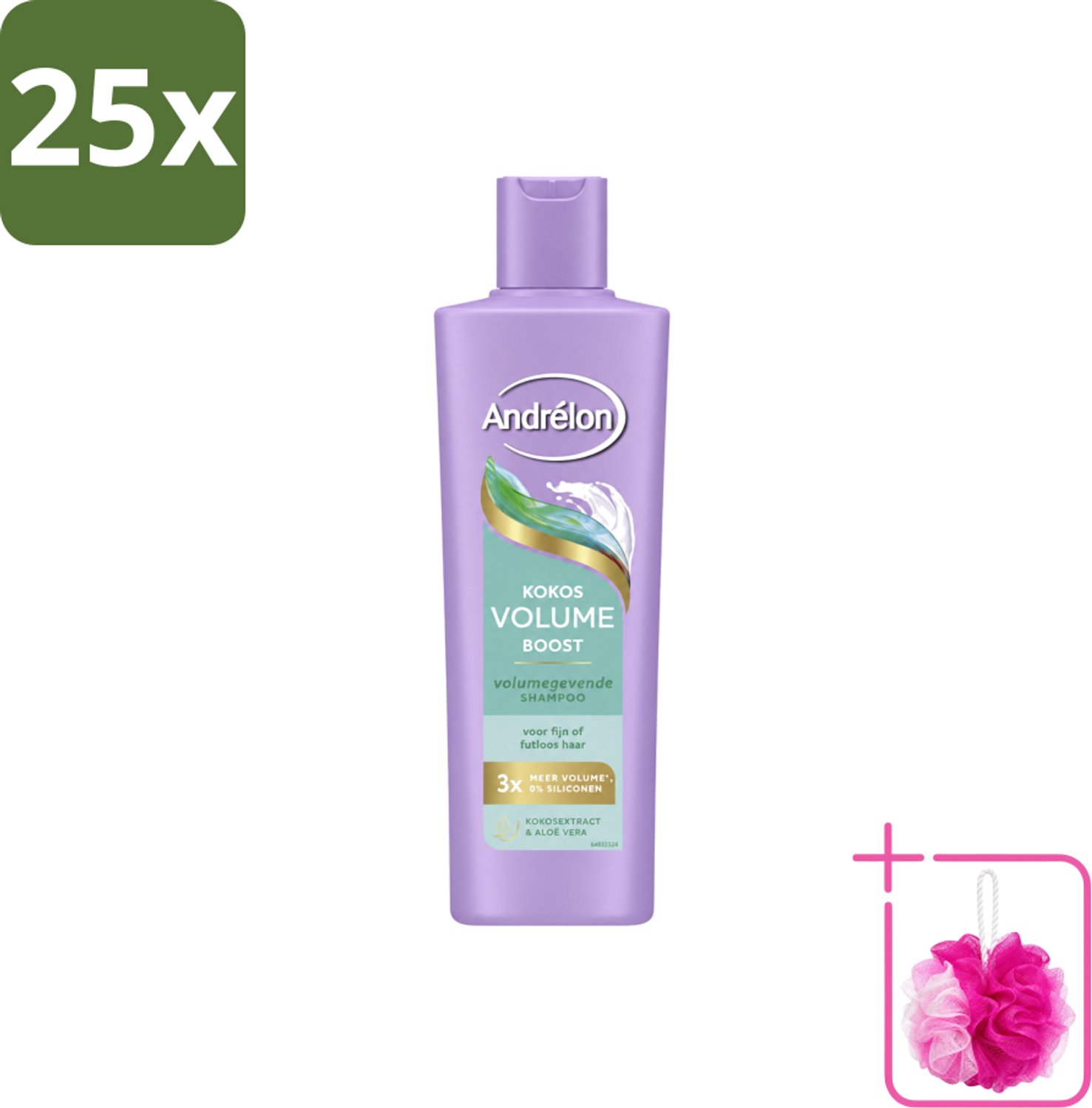 25 x Andrélon – Shampoo – Volume Boost – 250 ml - Bulkverpakking - Haar volume - Douchemop - Kokos shampoo