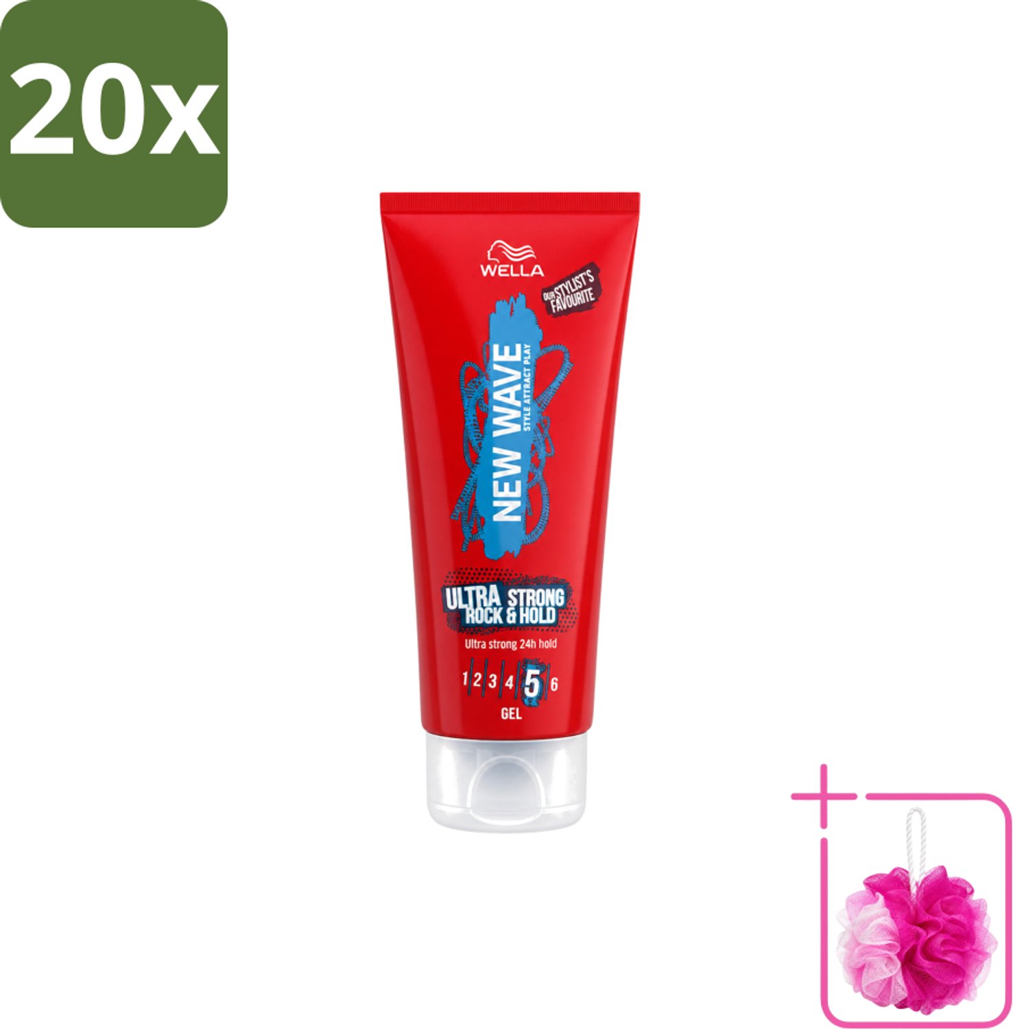20 x Wella – New Wave Rock’n Hold Ultra Strong – Haargel – 200 ml - Bulkverpakking - Haartype - Douchemop - Styling