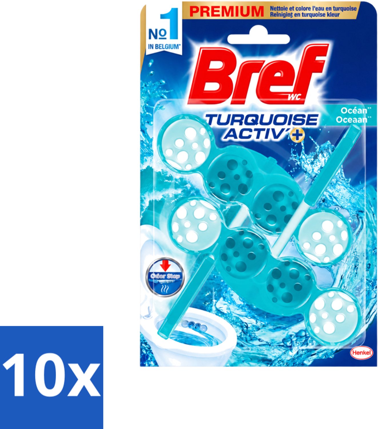 10 x Bref WC - Turquoise Activ+ - Toiletblok - Oceaan - 2 Blokken - Voordeelverpakking - 10 stuks