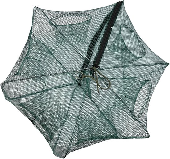 Visval voor vissen, 6 gaten, opvouwbare aasvisval, nylon korf, groot visnet voor minnow, kreeften en krabben — afbeelding 2