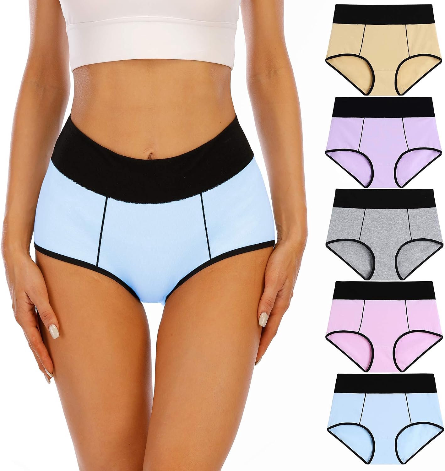 Ondergoed, hoge taille, katoen, buikcontrole, volledige dekking, multipack