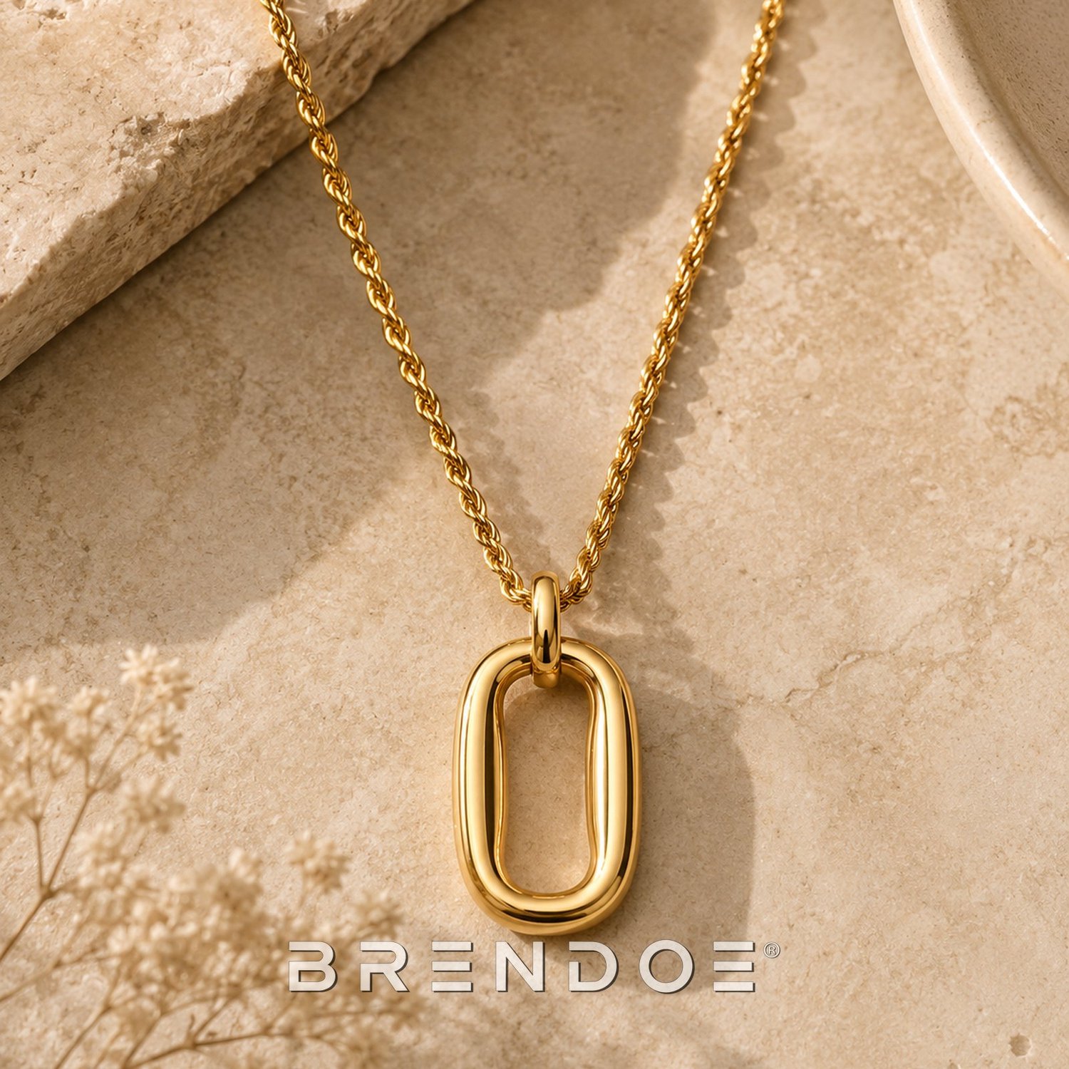Brendoe Ketting Dames Goud - Ovale Hanger - 304 RVS - 18K PVD Verguld - Waterproof - 42+6 cm