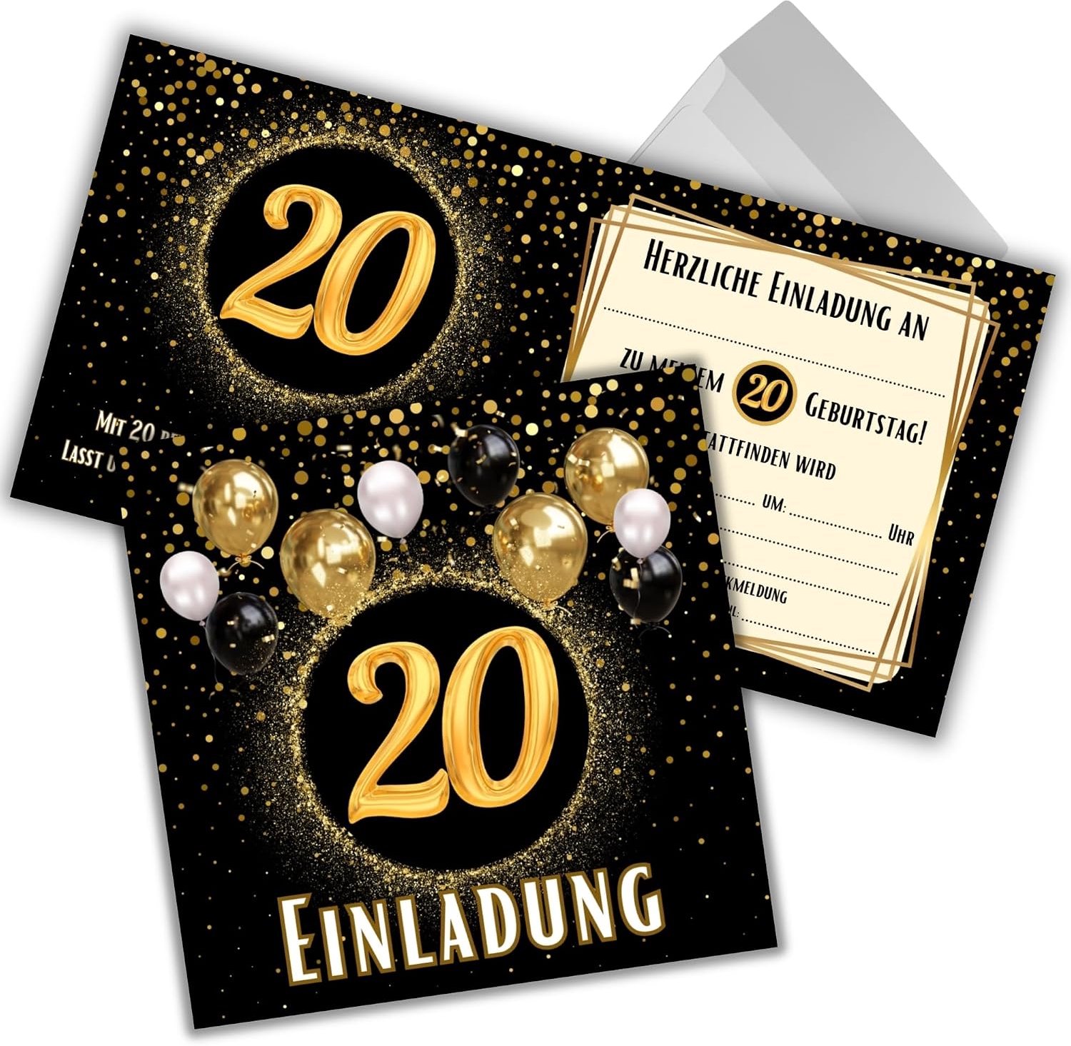 20e verjaardag - 12 stuks met enveloppen - 12x12 cm