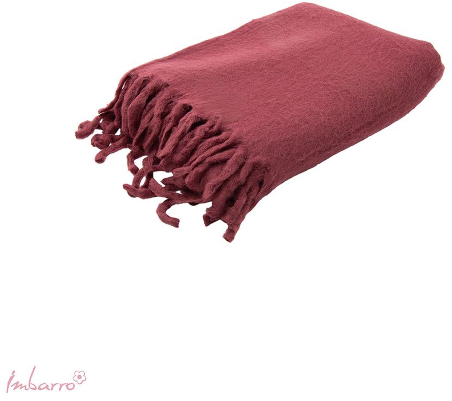Imbarro Plaid - Kleed - Burgundy - 130x170 cm -Bordeauxrood - Wolmix - Handgemaakt - Zachte Woondeken met Franjes