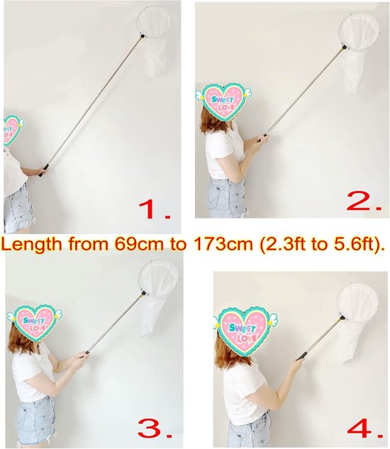 Uitschuifbaar Kinder Visnet 150 cm, Telescopische Lange Steel, Vlindernet en Krabnet, Vangernet voor Insecten, Vijver en Rotspoelen — afbeelding 5
