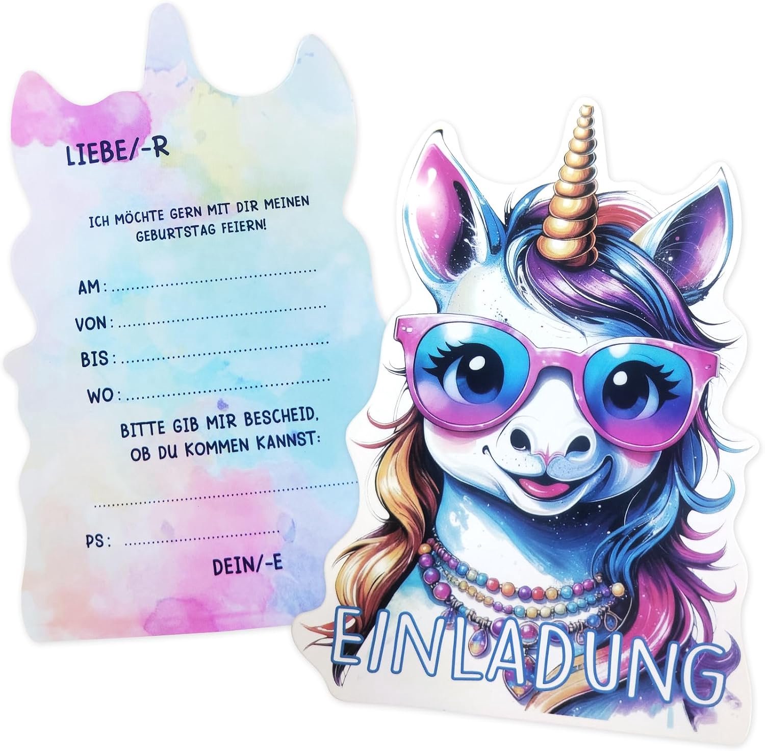 12x verjaardagsuitnodigingen Einhorn