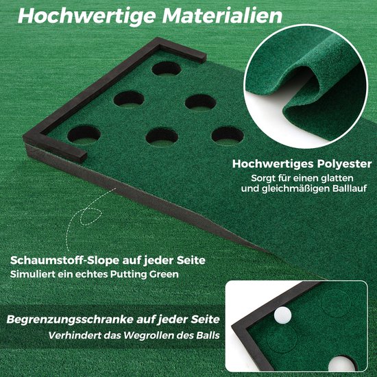 COSTWAY Golfpong Puttingmat, 332 x 50 cm, groen met 2 verstelbare putters, 6 ballen en 12 gatafdekkingen, draagbare golfmat voor binnen en buiten, trainingsmat voor feest, tuin van Costway — afbeelding 2