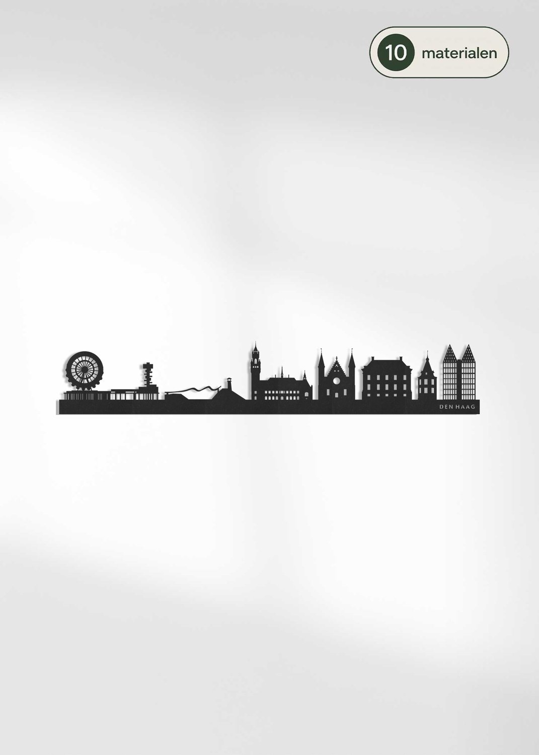 Houten Skyline Den Haag | Wanddecoratie voor aan de muur | Zwart MDF | 100 x 20 cm