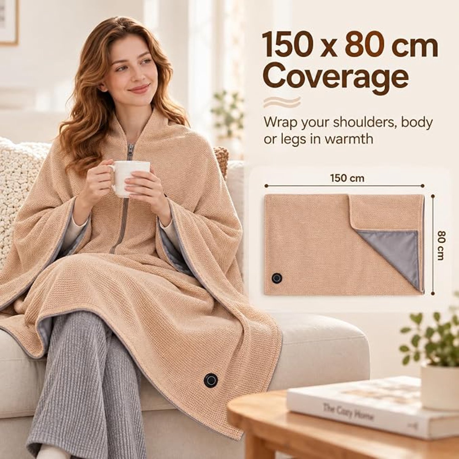Elektrische deken - 150x80cm - Elektrische Cape met Rits - 3 Standen - Oplaadbare elektrische deken - electrische deken 1 persoons - Warmtedeken - Verwarmde deken - Draagbare verwarmde omslagdoek - USB (Excl. Powerbank) - voor buiten, thuis -TENGYIF® – foto 3
