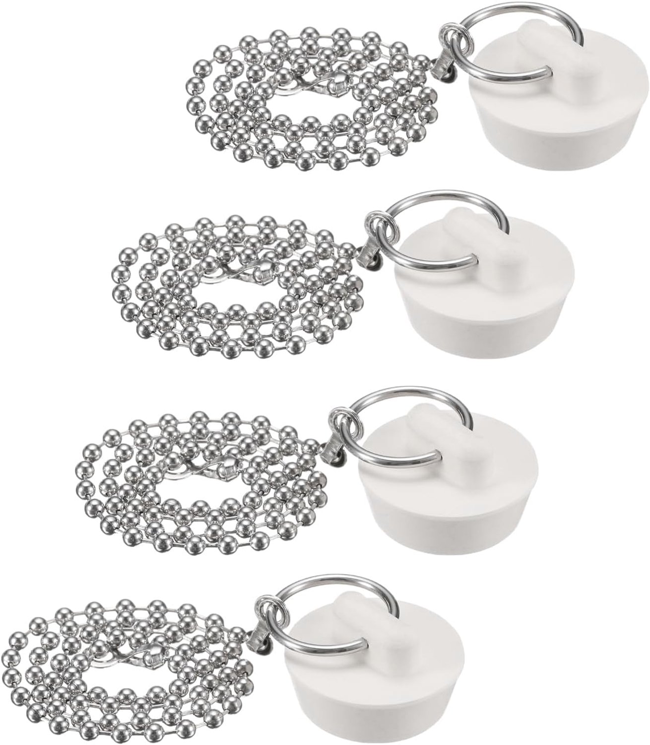Afvoerstop 2,54 cm - rubber wit - met ketting en kleerhanger - voor wastafel en bad - 4 stuks - Vemera