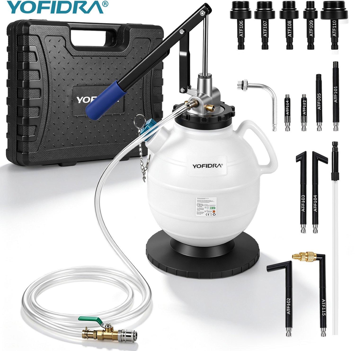 Yofidra Transmissievloeistof pomp - 3L Getriebeölpumpe - Olietransferpomp - met 15x ATF-adapters en Opbergkoffer - voor PKW automatische transmissie