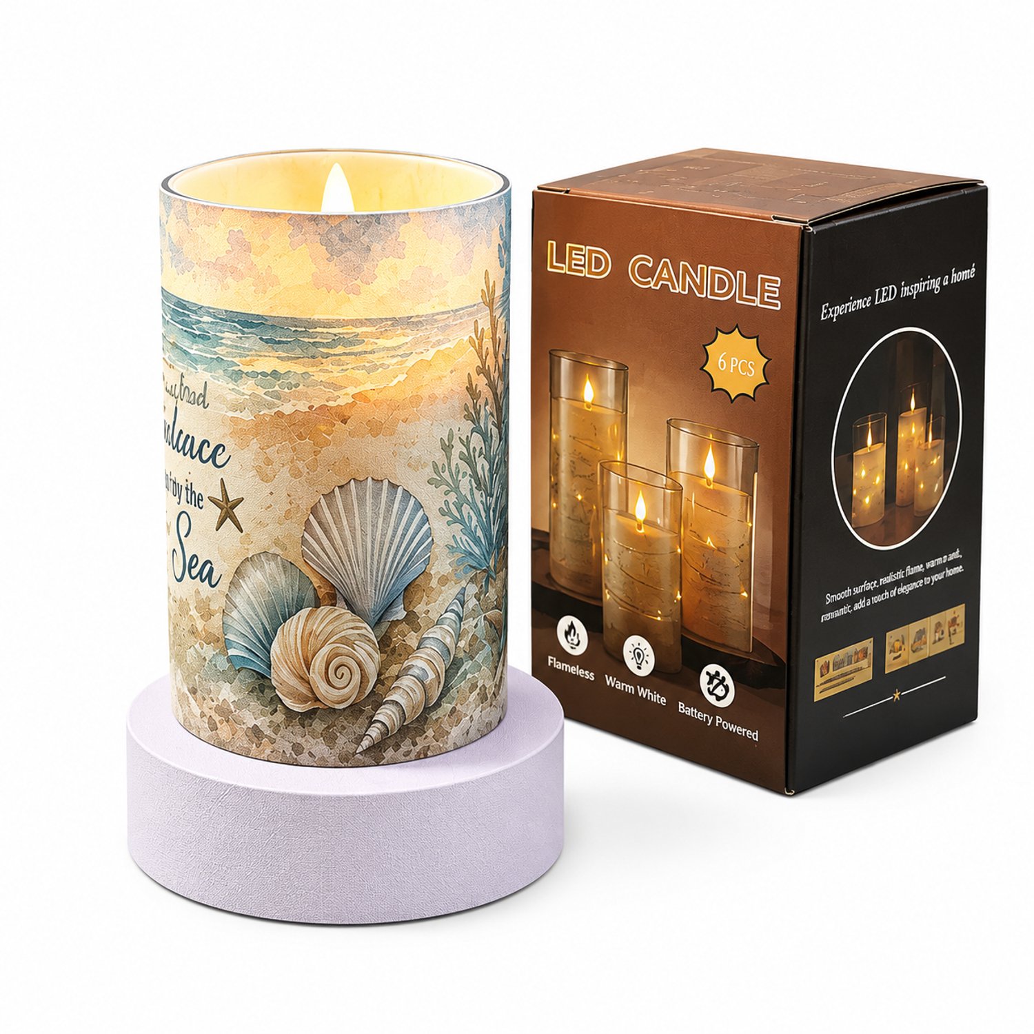 SWGOTA led kaarsen - strandmodel, 7,5 x 12,5 cm, warm licht, kunststof, voor binnen, zonder batterijen Blauw