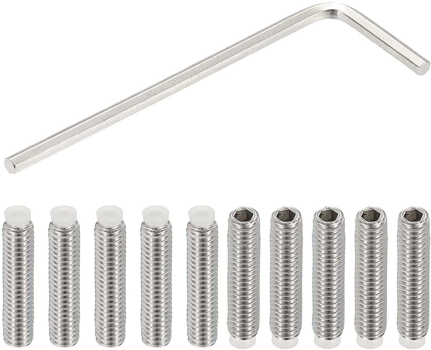Schroeven zonder kop M4 x 18 mm - roestvrij staal 304 - met nylon punt - inclusief sleutel - 10 stuks - Vemera