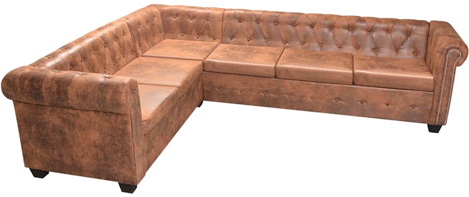 vidaXL Chesterfield - Hoekbank - 6-Zits - Bruin - Kunstleer