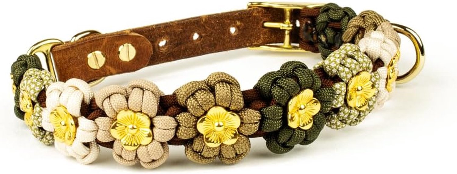 Hondentuig met bloemen, paracord, bruin, XXL (45-51 cm)