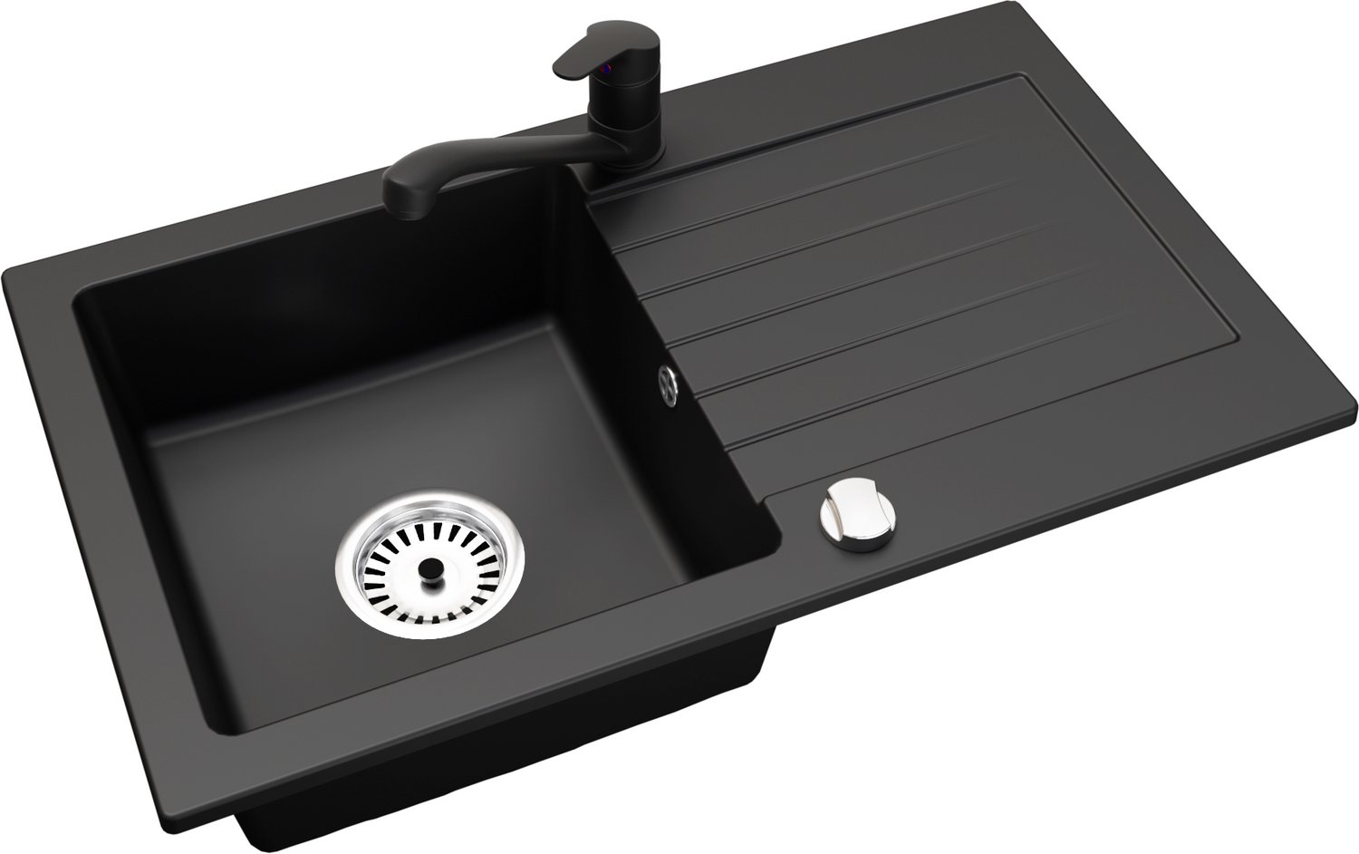 Faizee Home Alisha Granieten Spoelbak 75 × 44 cm – Keuken Spoelbak van Kwartscomposiet – Omkeerbaar – Inclusief Afvoer Mattschwarz Smart