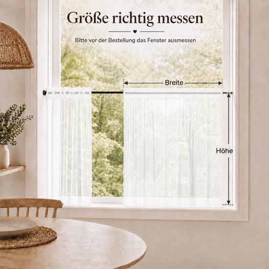 2-delige gordijnen, linnenlook, 90 x 60 cm, wit — afbeelding 4